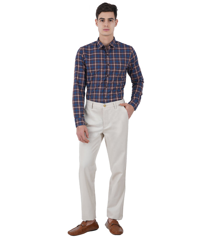 Living Legend Men Ivory Twill slim fit Mid Rise Casual Trouser