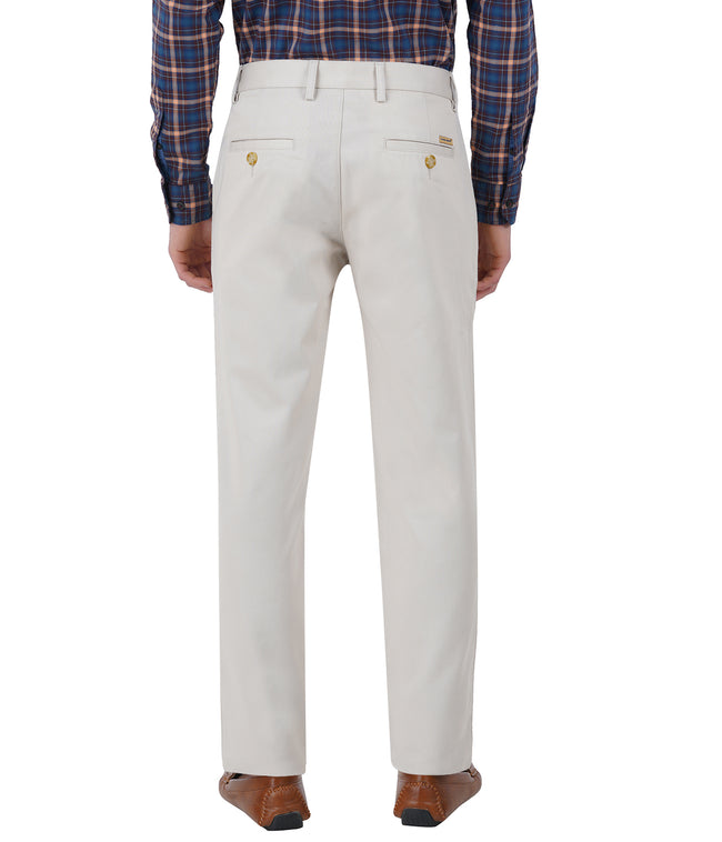 Living Legend Men Ivory Twill slim fit Mid Rise Casual Trouser