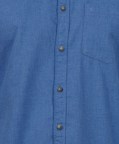 Living Legend Men Mid Blue Plain Cotton Slim Fit Full Sleeve Casual Shirt