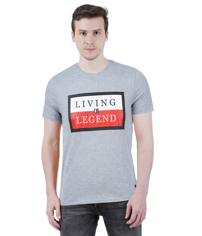 Living Legend Men Grey Melange Slim Fit Round Neck T - Shirt