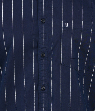 Living Legend Men Navy Striped Cotton Slim Fit Full Sleeve Casual Shirt