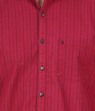 Living Legend Men Mud Red Striped Cotton Slim Fit Half Sleeve Casual Shirt