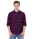 Living Legend Men Red Navy Checked Cotton Slim Fit Full Sleeve Casual Shirt