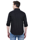 Living Legend Men Black Striped Cotton Slim Fit Full Sleeve Casual Shirt