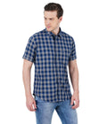 Living Legend Men Olive Navy Checked Cotton Slim Fit Half Sleeve Casual Shirt