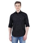 Living Legend Men Black Striped Cotton Slim Fit Full Sleeve Casual Shirt