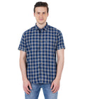 Living Legend Men Olive Navy Checked Cotton Slim Fit Half Sleeve Casual Shirt