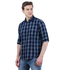 Living Legend Men Navy Grey Checked Cotton Slim Fit Full Sleeve Casual Shirt
