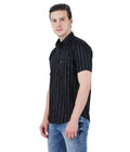 Living Legend Men Black Striped Cotton Slim Fit Half Sleeve Casual Shirt