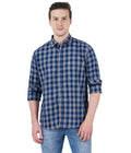 Living Legend Men Olive Navy Checked Cotton Slim Fit Full Sleeve Casual Shirt