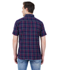 Living Legend Men Navy Red Checked Cotton Slim Fit Half Sleeve Casual Shirt