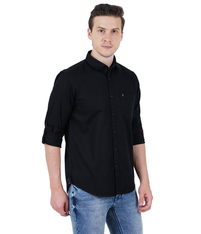 Living Legend Men Black Plain Cotton Slim Fit Full Sleeve Casual Shirt