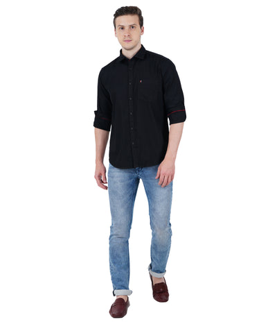 Living Legend Men Black Plain Cotton Slim Fit Full Sleeve Casual Shirt