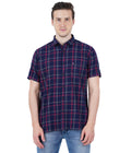 Living Legend Men Navy Red Checked Cotton Slim Fit Half Sleeve Casual Shirt