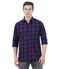 Living Legend Men Navy Red Checked Cotton Slim Fit Full Sleeve Casual Shirt