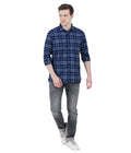 Living Legend Men Grey Navy Checked Cotton Slim Fit Full Sleeve Casual Shirt