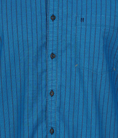Living Legend Men Turquoise Blue Striped Cotton Slim Fit Full Sleeve Casual Shirt