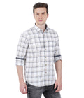 Living Legend Men White Grey Checked Cotton Slim Fit Full Sleeve Casual Shirt