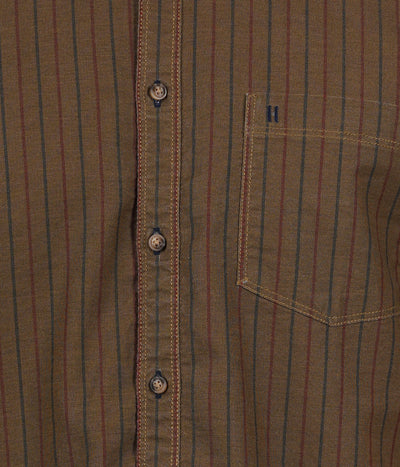 Living Legend Men Olive Brown Striped Cotton Slim Fit Full Sleeve Casual Shirt