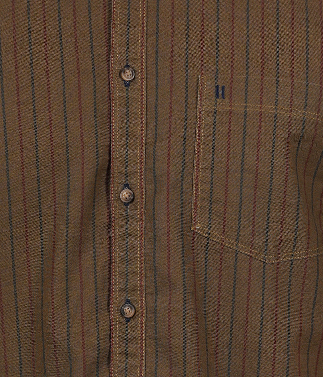 Living Legend Men Olive Brown Striped Cotton Slim Fit Full Sleeve Casual Shirt