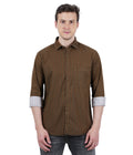 Living Legend Men Olive Brown Striped Cotton Slim Fit Full Sleeve Casual Shirt