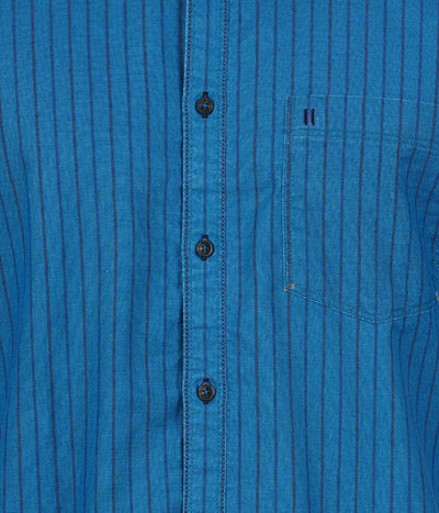 Living Legend Men Turquoise Blue Striped Cotton Slim Fit Half Sleeve Casual Shirt