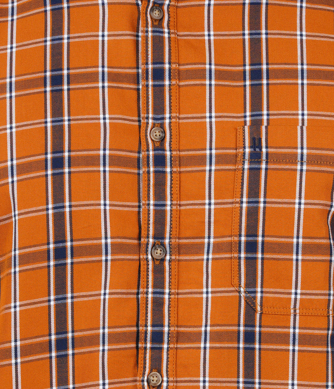 Living Legend Men Mud Orange Navy Checked Cotton  Slim Fit Half Sleeve  Casual Shirt