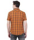Living Legend Men Mud Orange Navy Checked Cotton  Slim Fit Half Sleeve  Casual Shirt