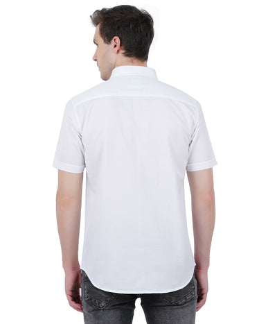 Living Legend Men White Plain Cotton  Slim Fit Half Sleeve  Casual Shirt