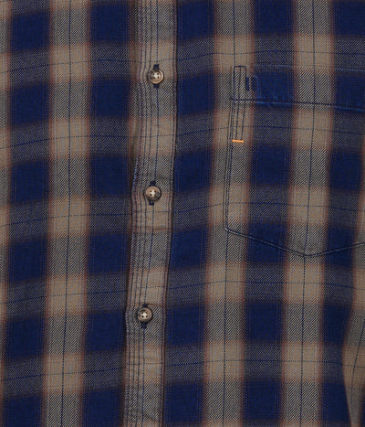 Living Legend Men Navy Brown Checked Cotton Slim Fit Full Sleeve Casual Shirt