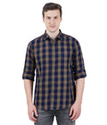 Living Legend Men Navy Brown Checked Cotton Slim Fit Full Sleeve Casual Shirt