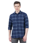 Living Legend Men Grey Navy Checked Cotton Slim Fit Full Sleeve Casual Shirt