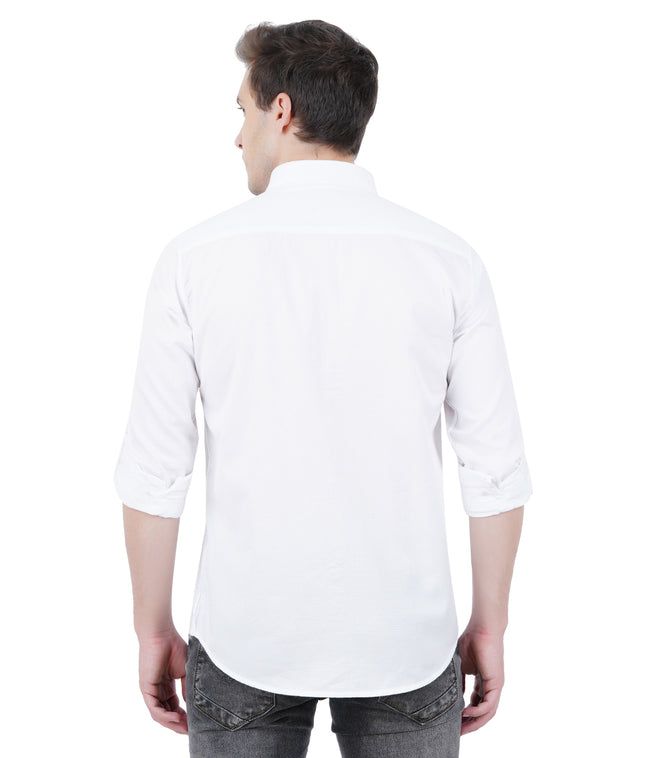 Living Legend Men White Plain Cotton Slim Fit Full Sleeve Casual Shirt