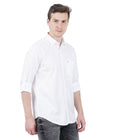 Living Legend Men White Plain Cotton Slim Fit Full Sleeve Casual Shirt