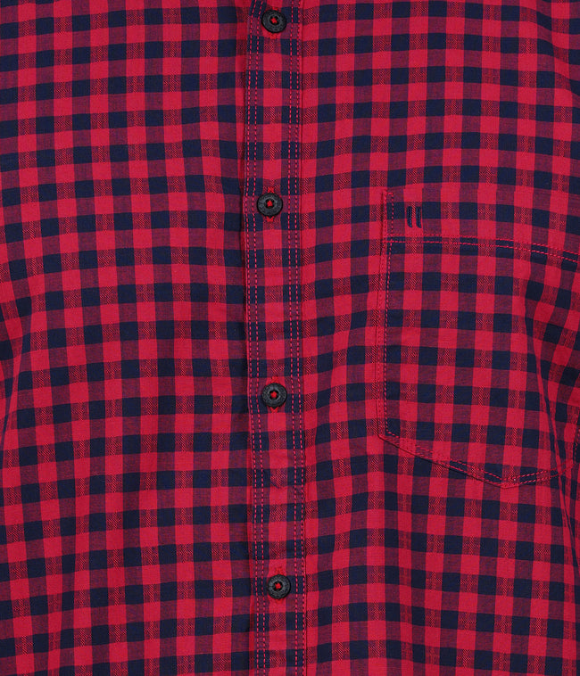 Living Legend Men Red Black Checked Cotton Slim Fit Full Sleeve Casual Shirt