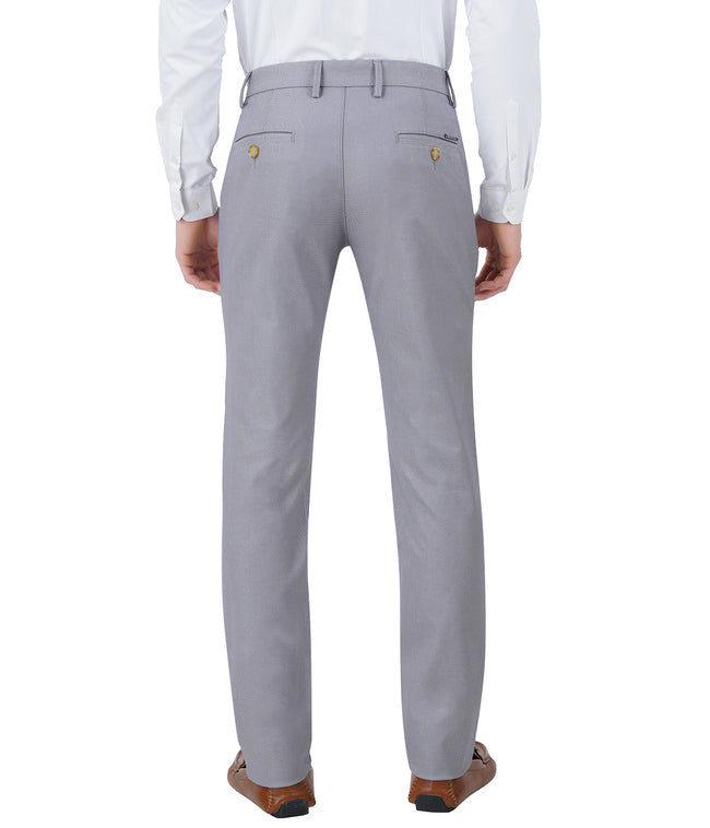 Living Legend Men Cadet Grey Dobby Slim fit Low Rise Stretch Casual Trouser
